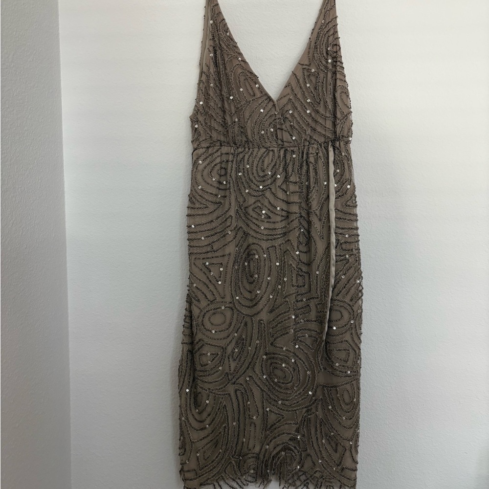 Alice + Olivia Tan Beaded Mini Dress cocktail size xs - Picture 3 of 9